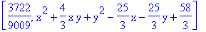 [3722/9009, x^2+4/3*x*y+y^2-25/3*x-25/3*y+58/3]